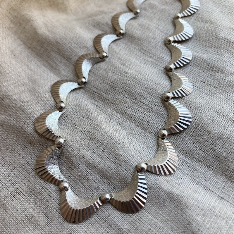 Beautiful Vintage Sterling Silver Crescent Necklace