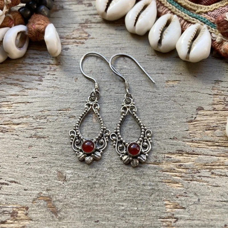 ornate sterling silver and carnelian earrings.jpeg