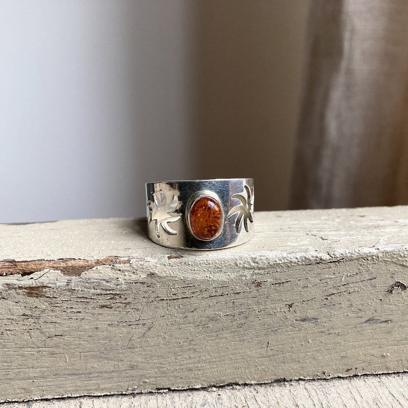 Dreamy Sterling Silver Amber Sunburst Ring