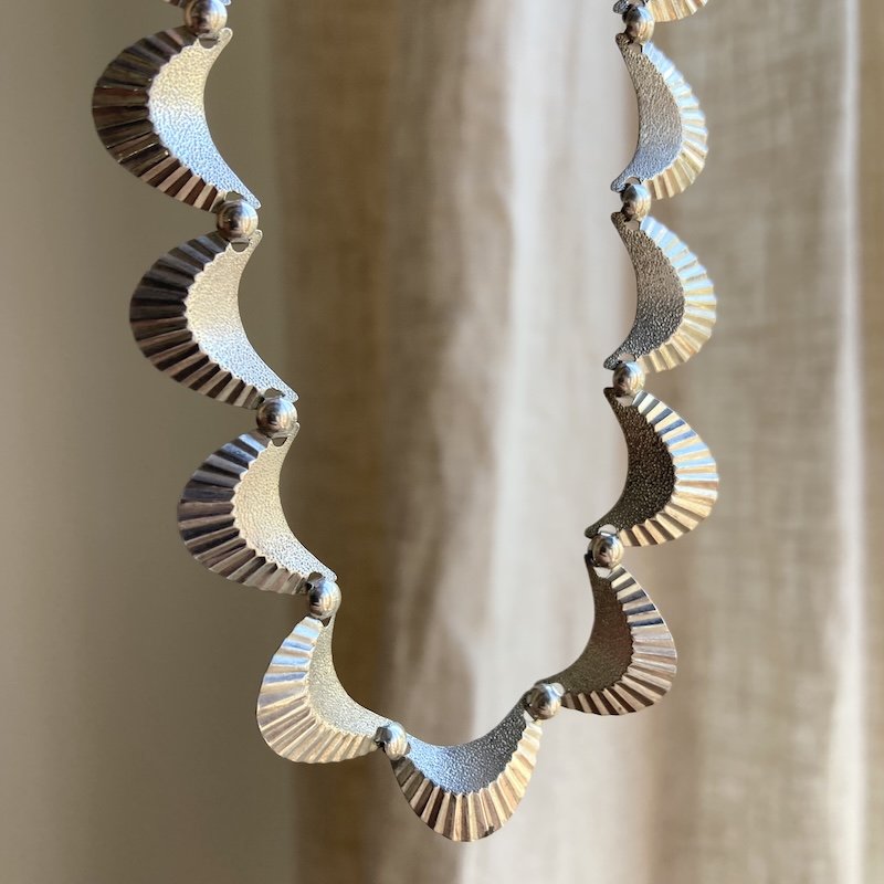 Beautiful Vintage Sterling Silver Crescent Necklace