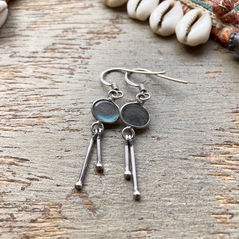 Pretty Sterling Silver Labradorite Dangly Earrings