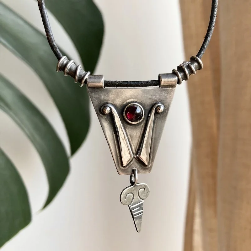 vintage modernist bohemian sterling silver and garnet necklace 1.jpeg