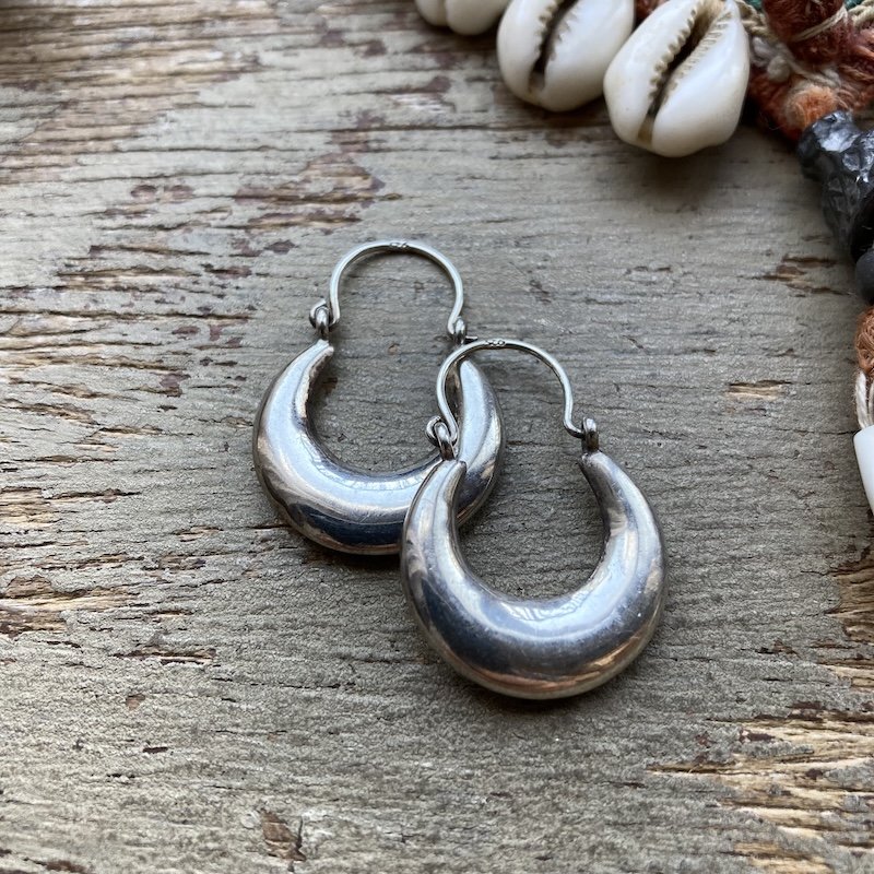 Cute Vintage Chunky Sterling Silver Hoops