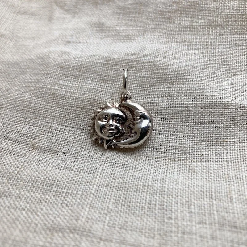 Dreamy Sterling Silver Celestial Sun and Moon Pendant