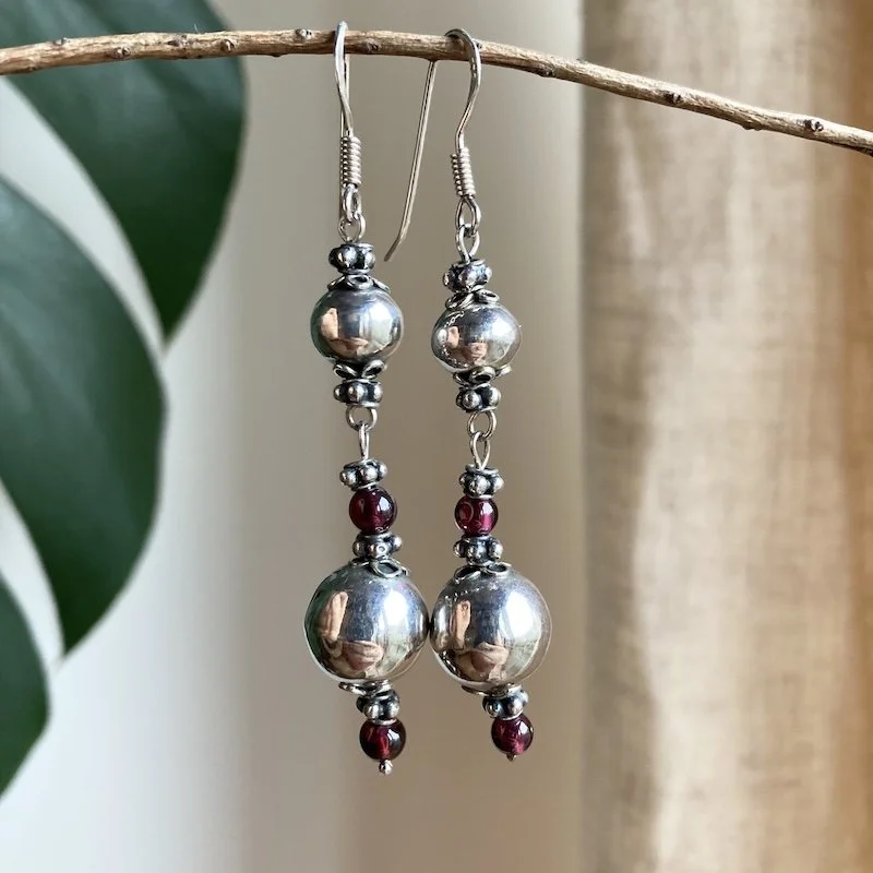 sterling silver and garnet beaded earrings 5.jpeg