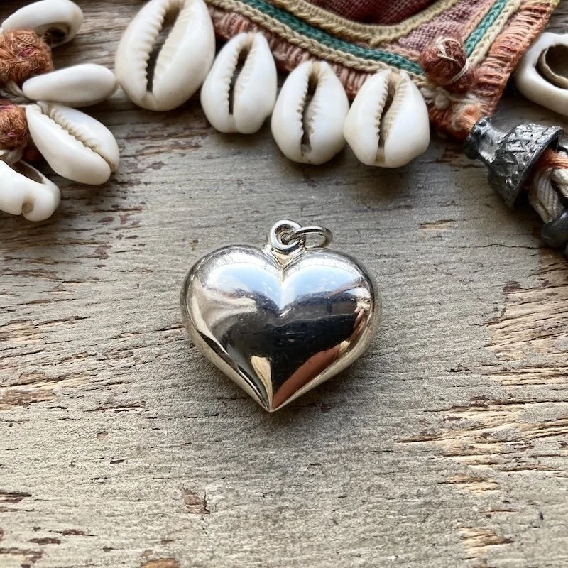 Fab Vintage Sterling Silver Puffy Heart Pendant