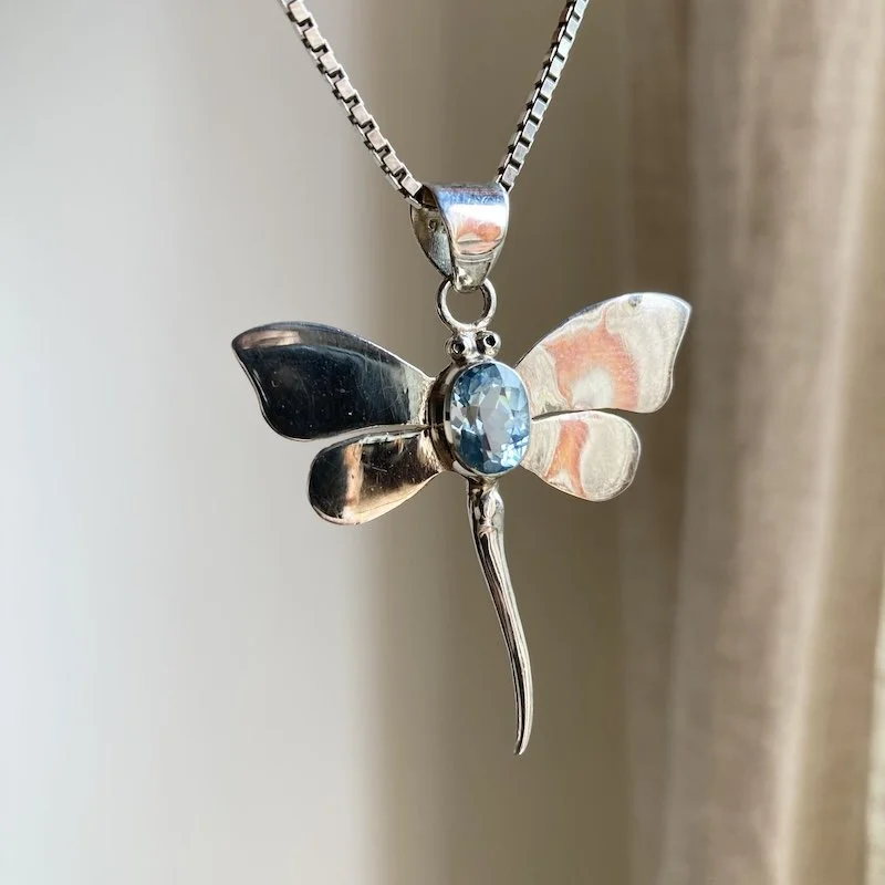 Dreamy Sterling Silver and Topaz Dragonfly Necklace