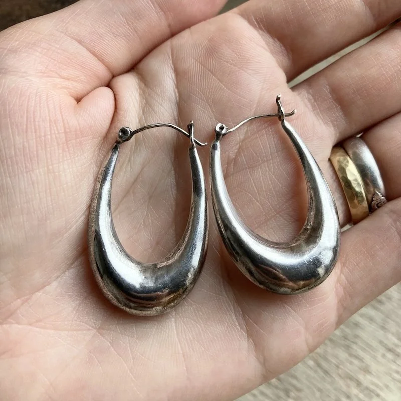 Fab Vintage Sterling Silver Oval Hoops