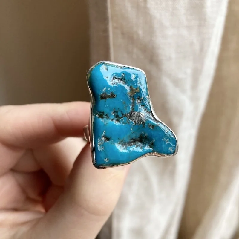 solid silver chunky natural turquoise nugget ring 1.jpeg