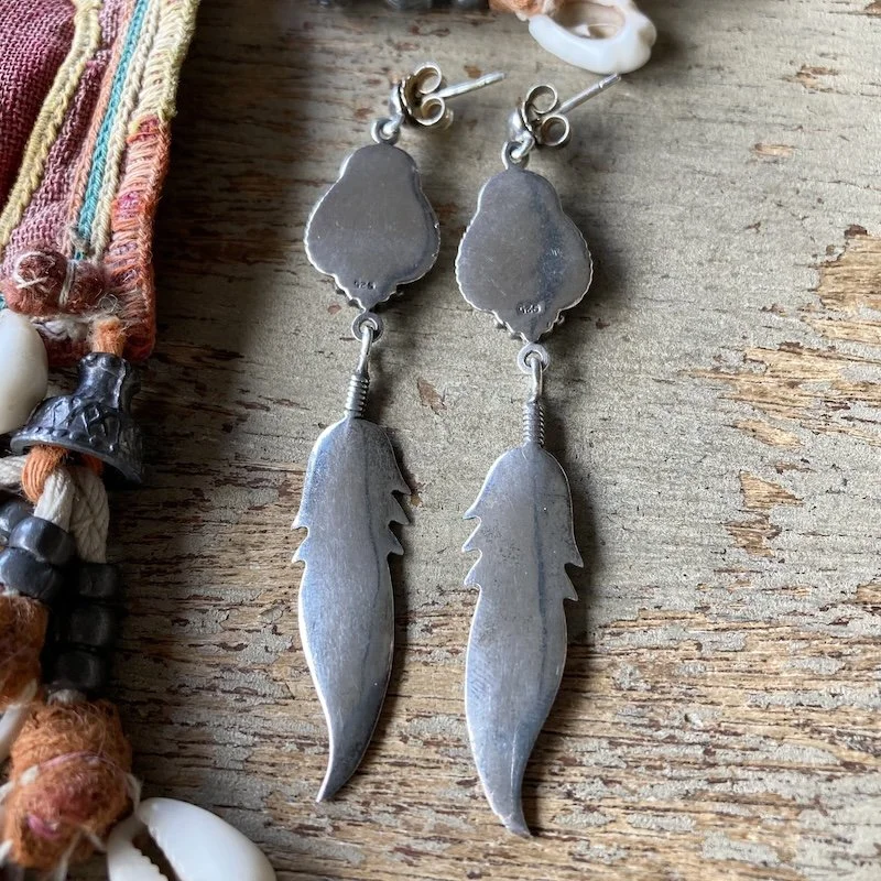 vintage Southwestern sterling silver feather earrings 3.jpeg