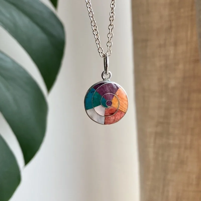 Wonderful Peruvian Inlaid Rainbow Spiral Necklace