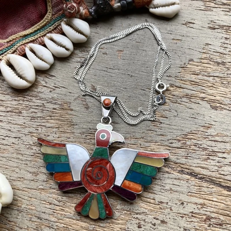 Peruvian 950 silver inlaid rainbow bird necklace 6.jpeg