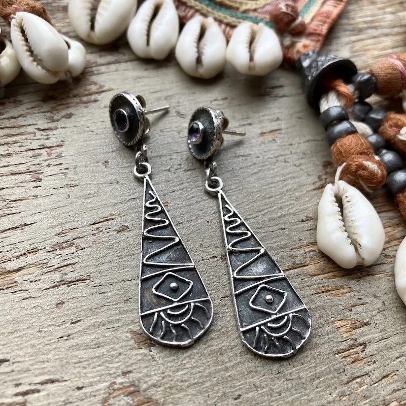 funky sterling silver dangly earrings with amethyst 1.jpeg