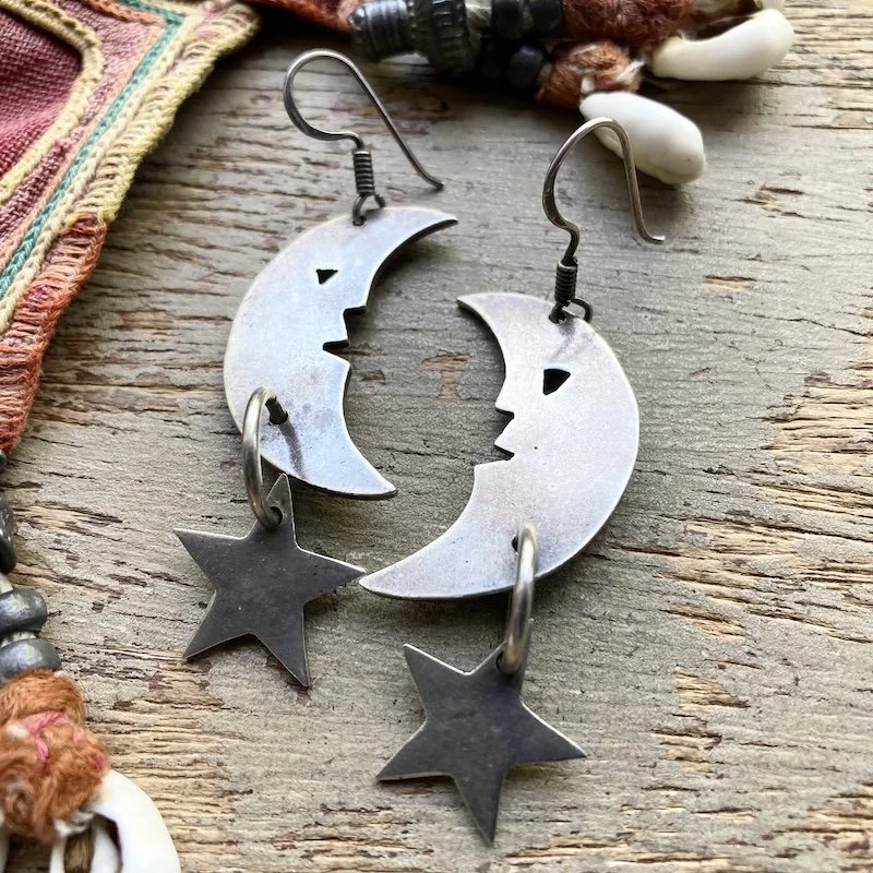 vintage Mexican solid silver celestial moon and star earrings 2.jpeg