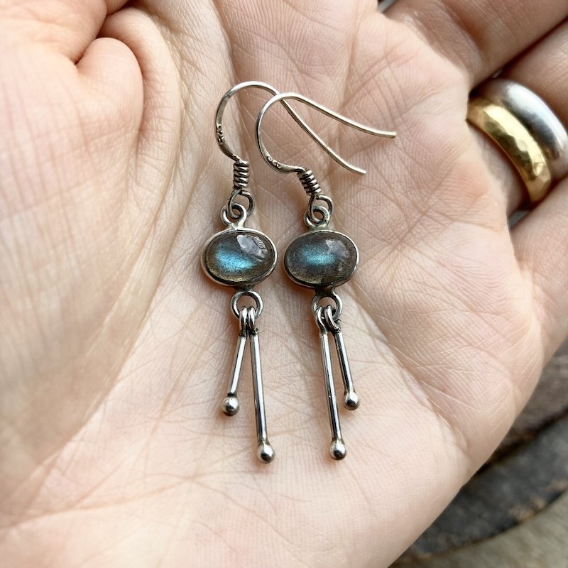 Pretty Sterling Silver Labradorite Dangly Earrings