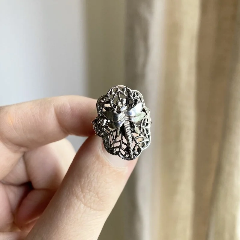 vintage openwork sterling silver dragonfly ring 3.jpeg