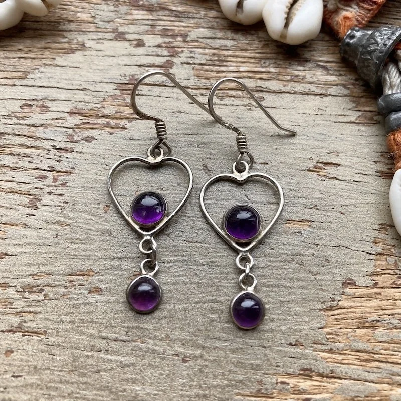 Pretty Vintage Dangly Sterling Silver Amethyst Earrings