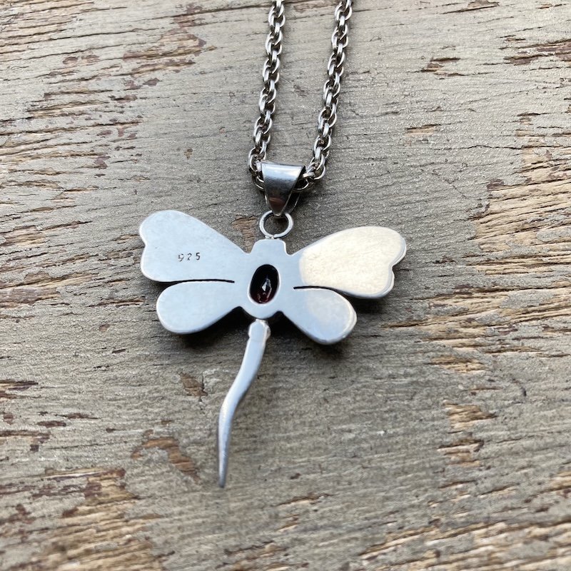 Dreamy Sterling Silver Garnet Dragonfly Necklace