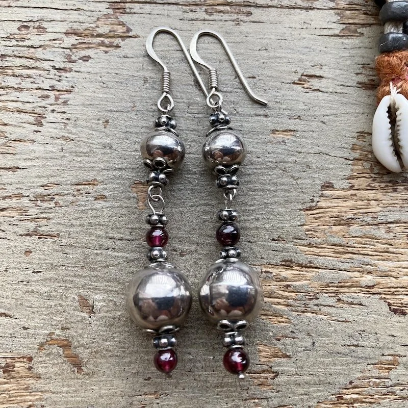 sterling silver and garnet beaded earrings 1.jpeg