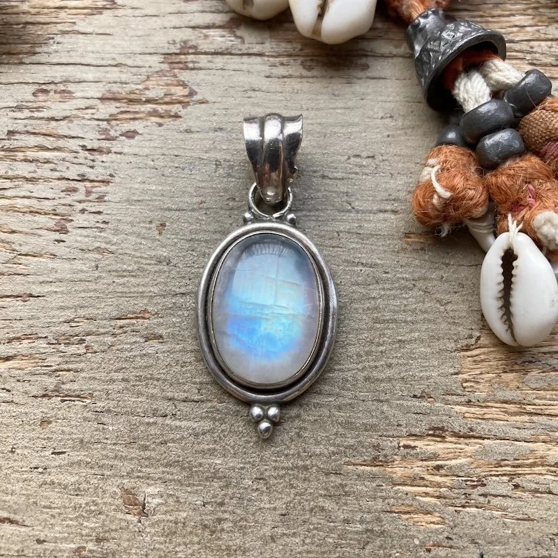 Dreamy Sterling Silver and Rainbow Moonstone Pendant