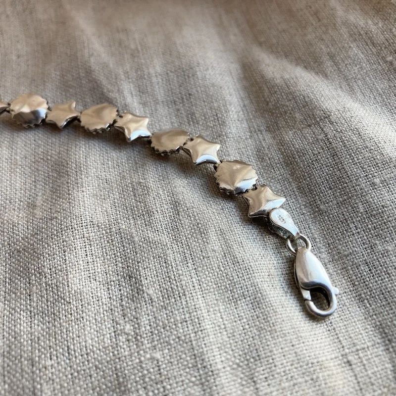 Pretty Vintage Sterling Silver Flower and Star Bracelet