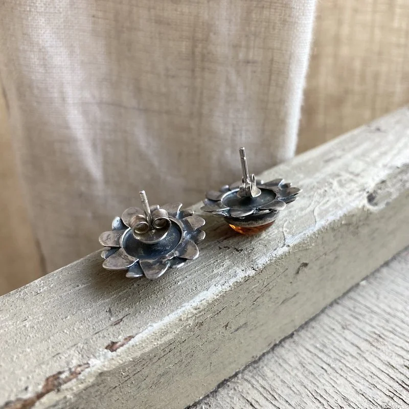 vintage sterling silver and amber sun earrings 3.jpeg