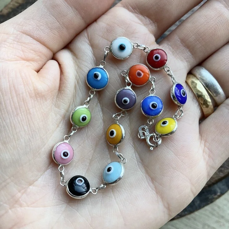 sterling silver and glass rainbow evil eye bracelet 4.jpeg