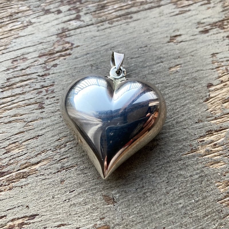 Lovely Large Sterling Silver Puffy Heart Pendant