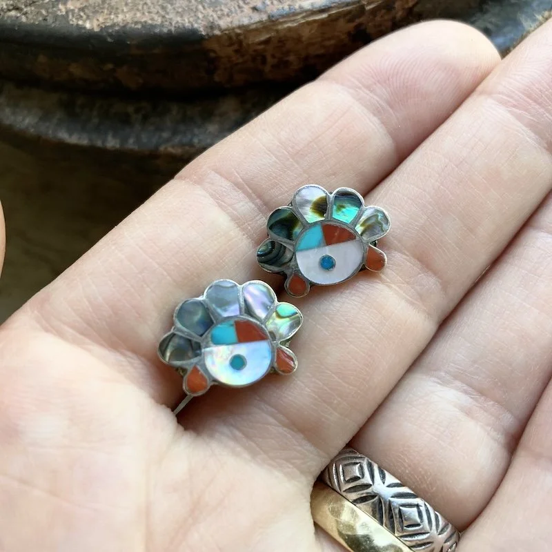 vintage sterling silver Zuni sun chief earrings 1.jpeg
