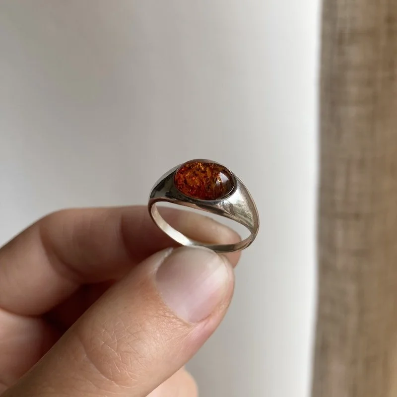 Lovely Vintage Sterling Silver and Amber Ring
