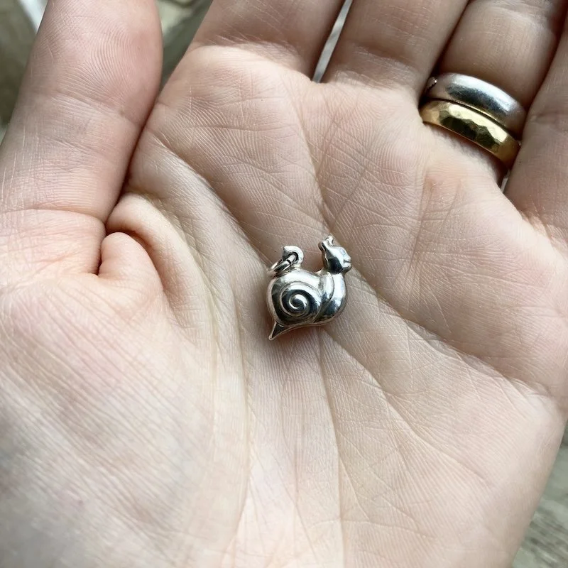 Adorable Vintage Sterling Silver Snail Pendant