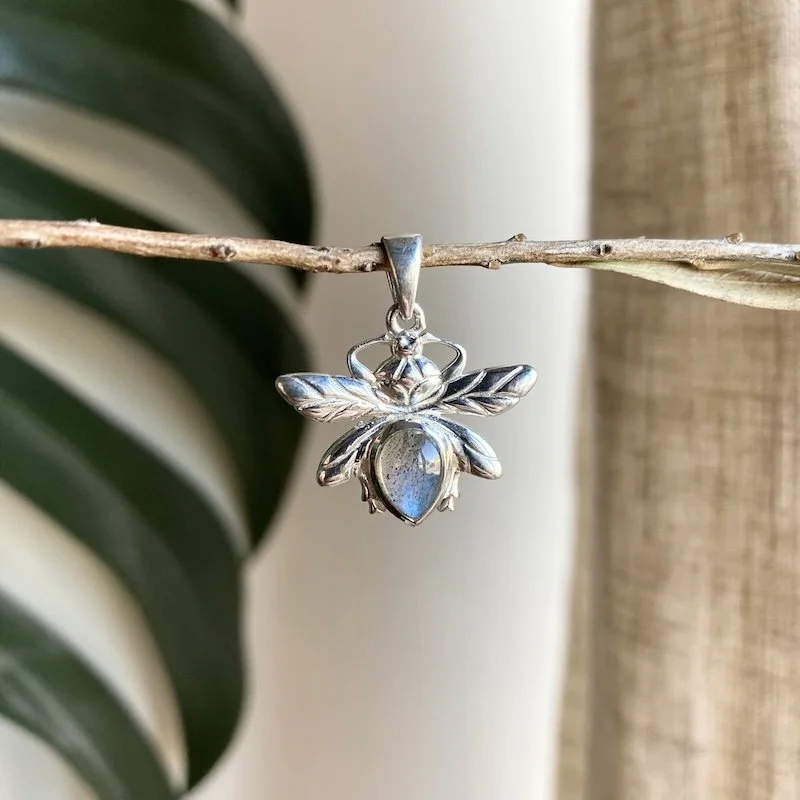 sterling silver and labradorite bee pendant 1.jpeg