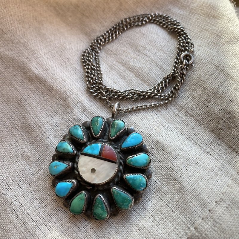 Vintage Sterling Silver Zuni Sun Chief Necklace