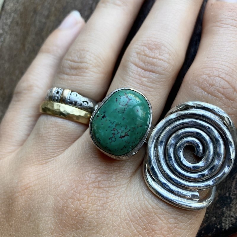 Vintage Chunky Solid Silver and Green Turquoise Ring