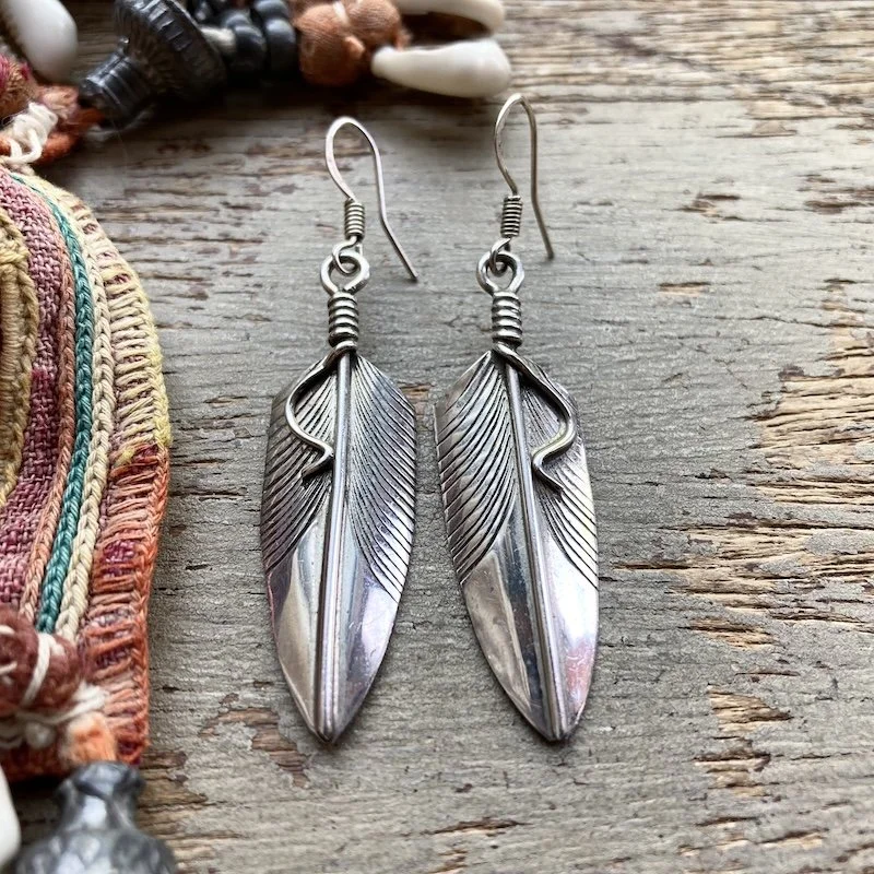 vintage Chris Charley Navajo sterling silver feather earrings 1.jpeg