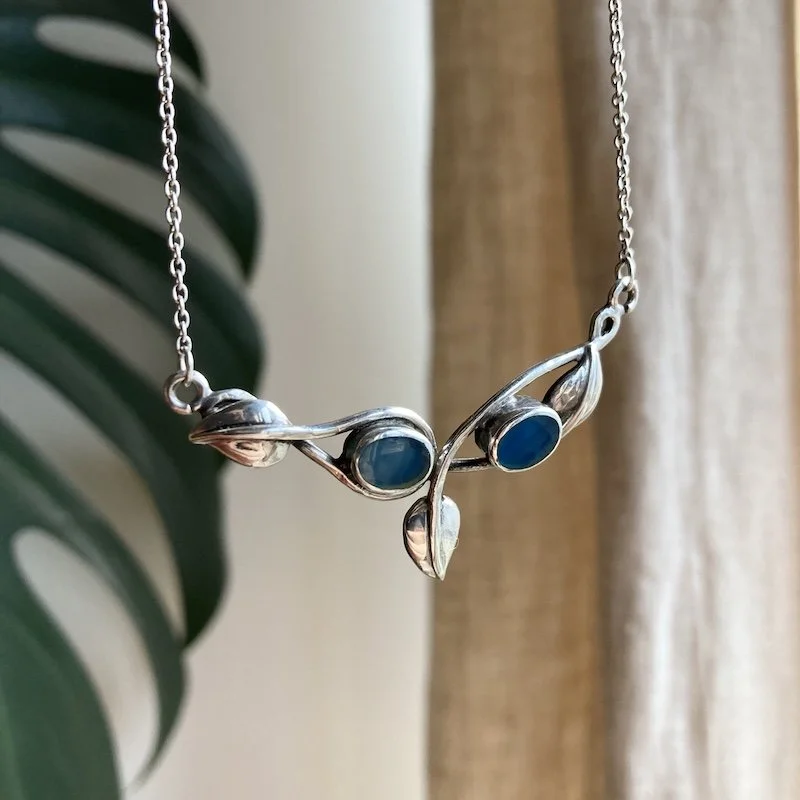 vintage ornate sterling silver blue chalcedony necklace 4.jpeg