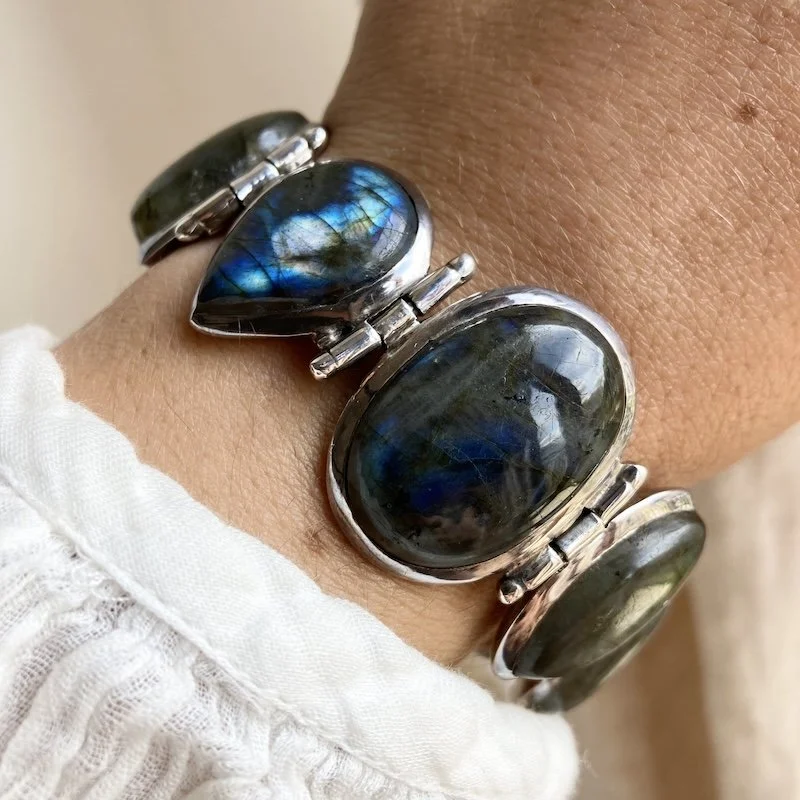 Dreamy Vintage Chunky Sterling Silver and Labradorite Bracelet