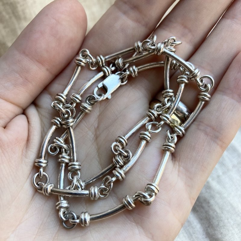 Amazing Vintage Solid Silver Bar Link Necklace