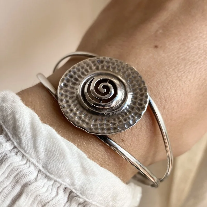 Amazing Vintage Sterling Silver Spiral Cuff Bangle