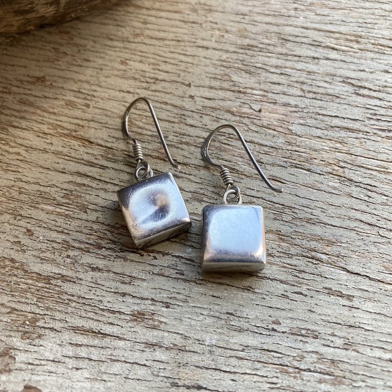 Vintage Simple Sterling Silver Square Earrings