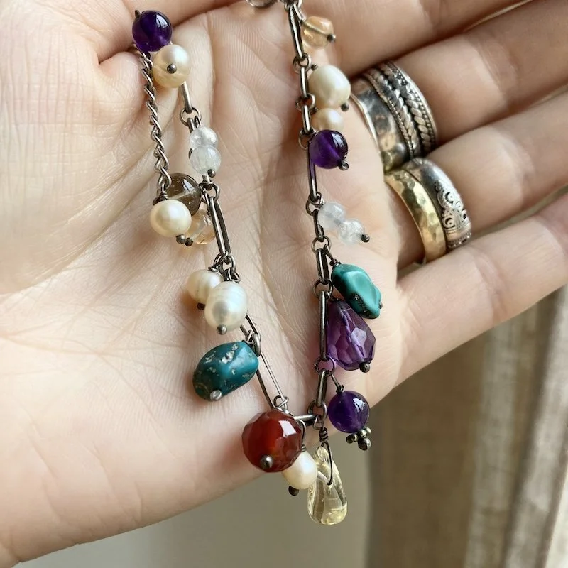 Beautiful Vintage Sterling Silver Crystal and Pearl Bracelet