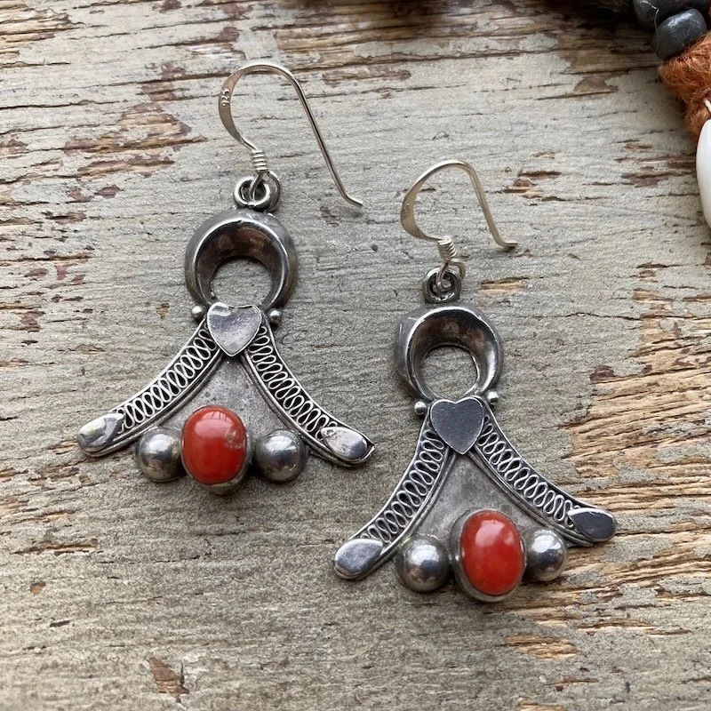 vintage ornate sterling silver and coral earrings 1.jpeg