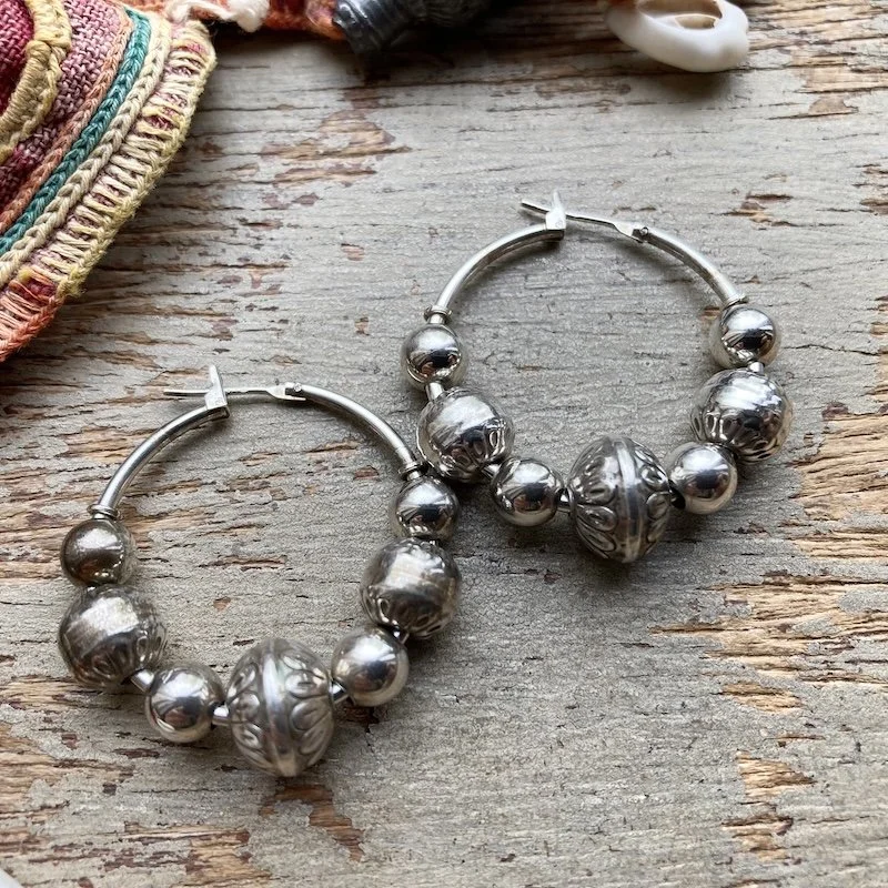 Southwestern sterling silver beaded hoops 3.jpeg