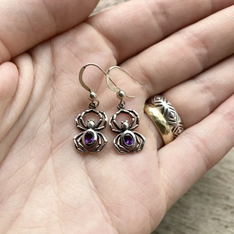 sterling silver amethyst spider earrings 4.jpeg
