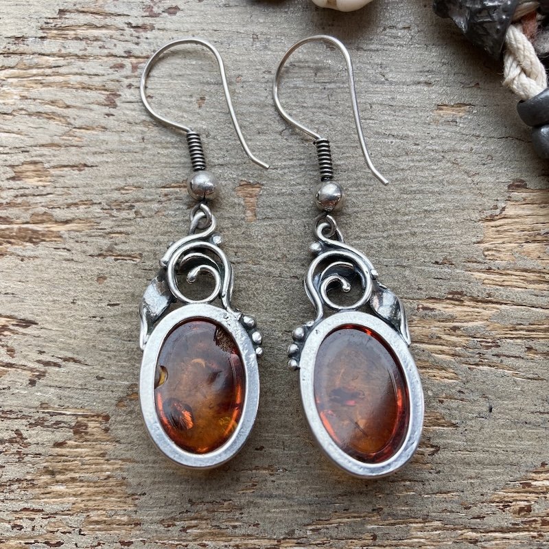 Stunning Vintage Sterling Silver Amber Earrings