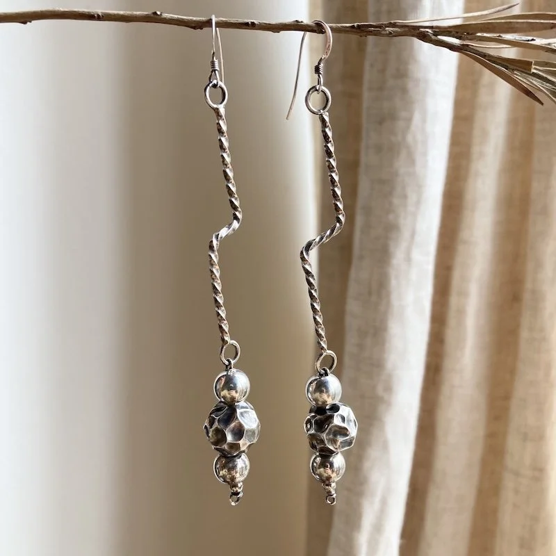 Amazing Vintage Funky Sterling Silver Dangly Earrings