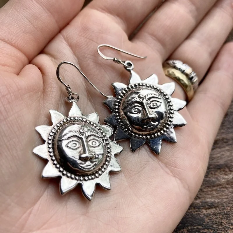 large vintage Indian sterling silver sun earrings 3.jpeg