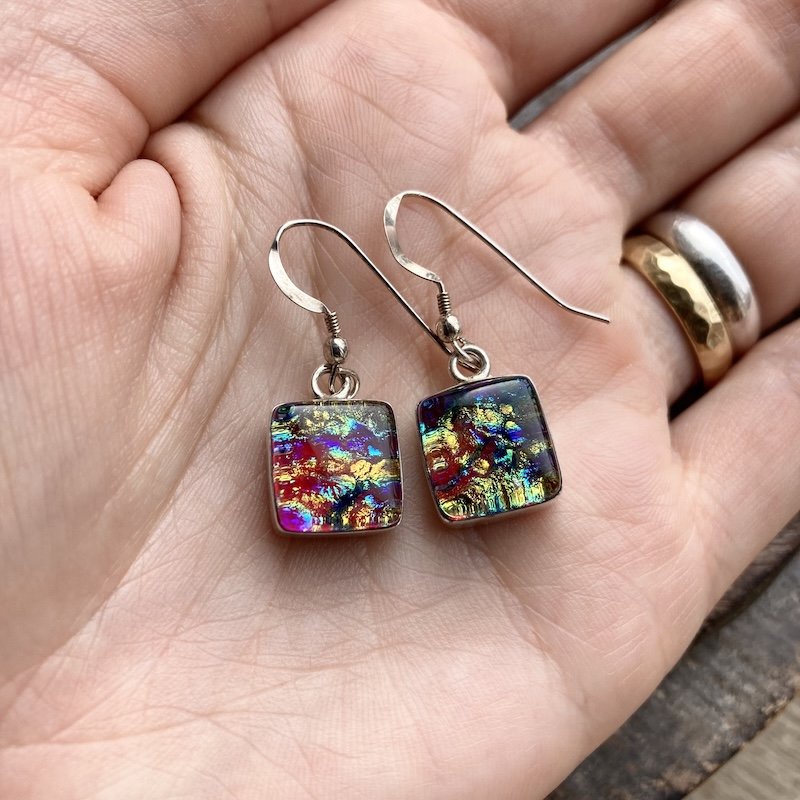Funky Sterling Silver and Colourful Dichroic Glass Earrings