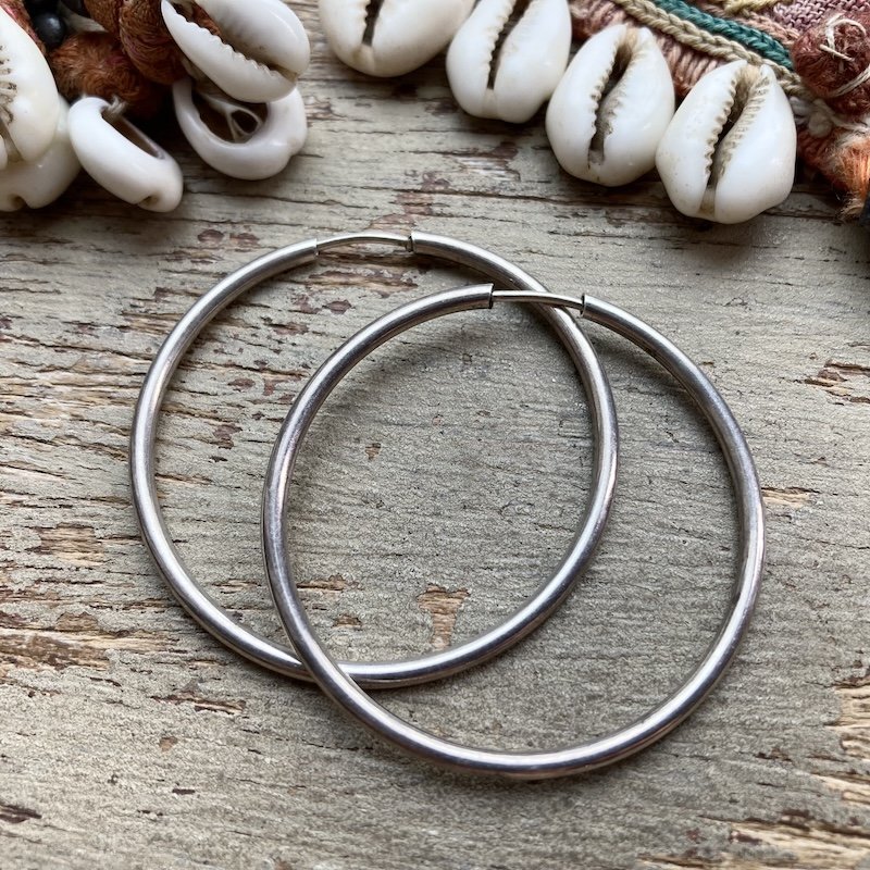 Fab Vintage Large Simple Sterling Silver Hoops