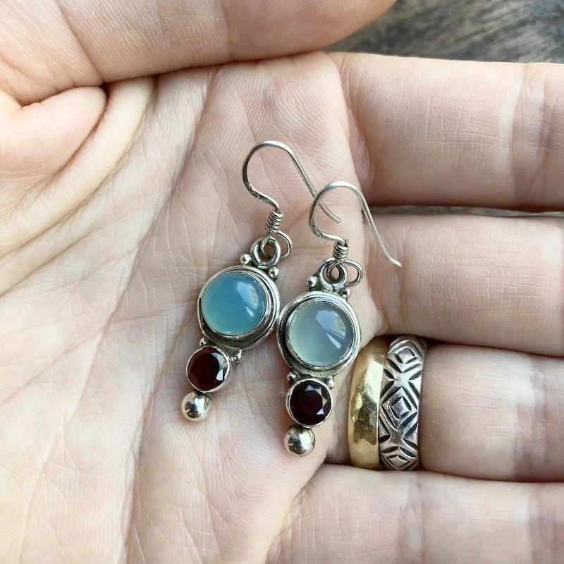 sterling silver blue chalcedony and garnet earrings 4.jpeg